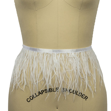 Ostrich Feather Fringe Trim 5" Single Ply - White - Aviana Collection