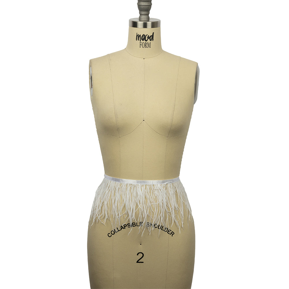 Ostrich Feather Fringe Trim 5" Single Ply - White - Aviana Collection