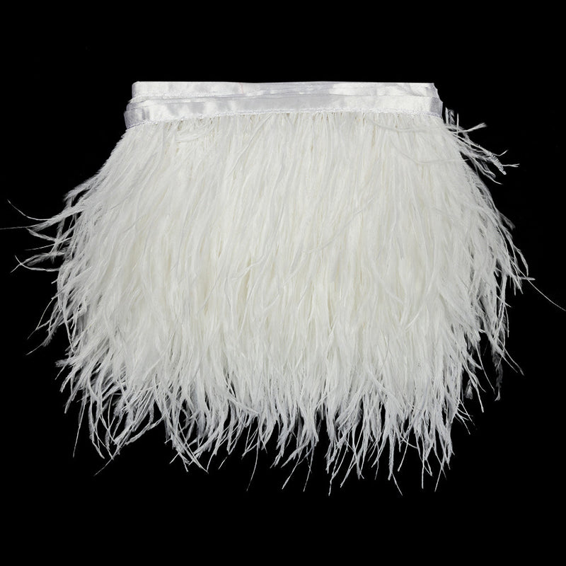 Ostrich Feather Fringe Trim 5" Single Ply - White - Aviana Collection