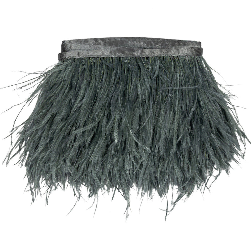 Ostrich Feather Fringe Trim 5" Single Ply - Dark Silver - Aviana Collection