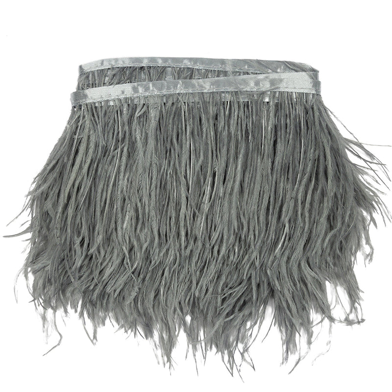 Ostrich Feather Fringe Trim 5" Single Ply - Silver - Aviana Collection