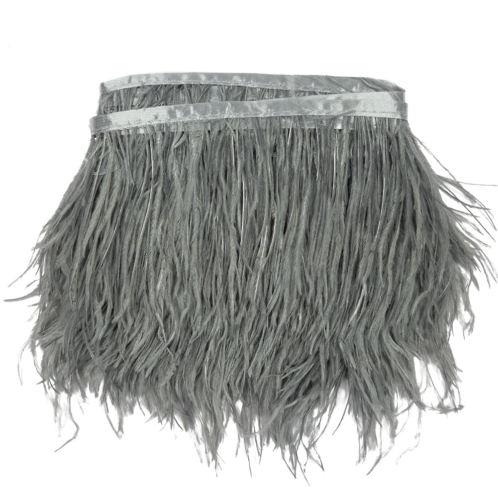 Ostrich Feather Fringe Trim 5" Single Ply - Silver - Aviana Collection