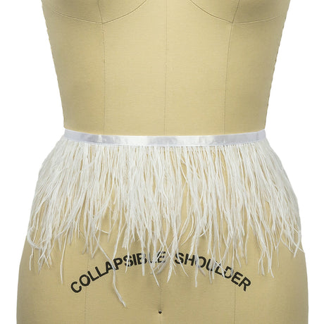Ostrich Feather Fringe Trim 5" Two Ply - White - Aviana Collection
