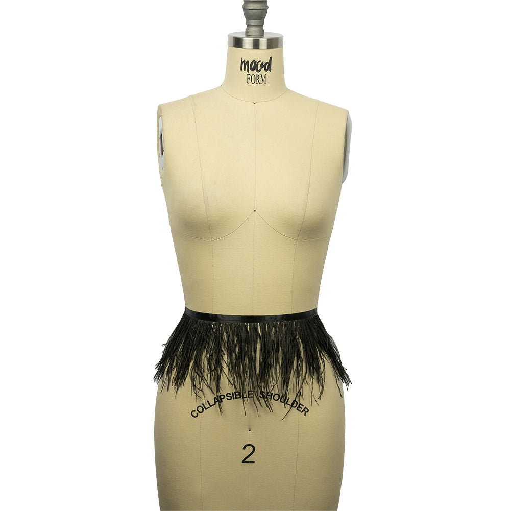 Ostrich Feather Fringe Trim 5" Two Ply - Black - Aviana Collection