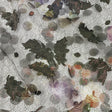 Olive, Purple and Gold Flowers and Leaves Printed Metallic Webbing with Organza Circle Appliques