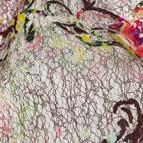 Green and Magenta Rose Garden Printed Metallic Webbing