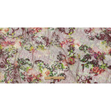 Green and Magenta Rose Garden Printed Metallic Webbing