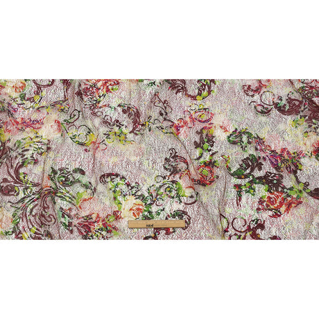 Green and Magenta Rose Garden Printed Metallic Webbing