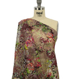Green and Magenta Rose Garden Printed Metallic Webbing