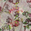 Green and Magenta Rose Garden Printed Metallic Webbing