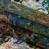 Teal and Maroon Rose Garden Printed Metallic Webbing