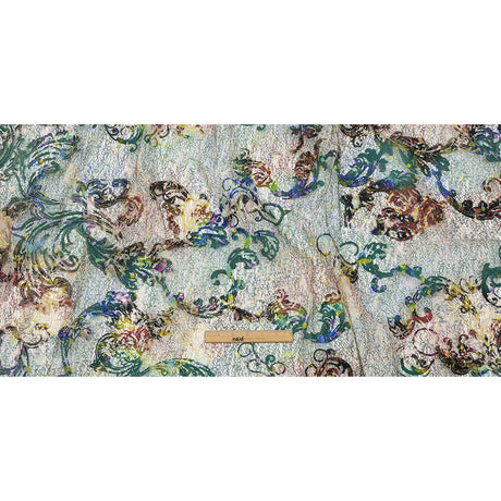 Teal and Maroon Rose Garden Printed Metallic Webbing