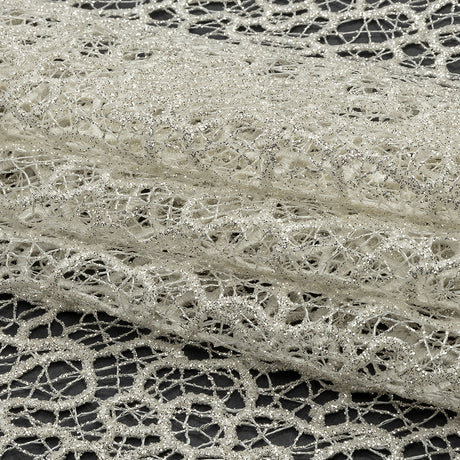 Guipure Lace with Glitter - White Meandering Lines