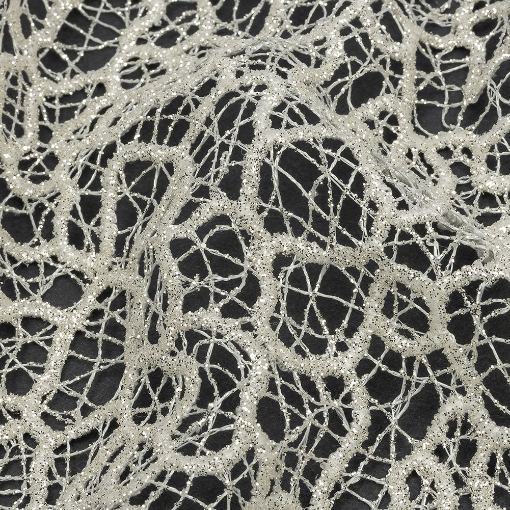 Guipure Lace with Glitter - White Meandering Lines