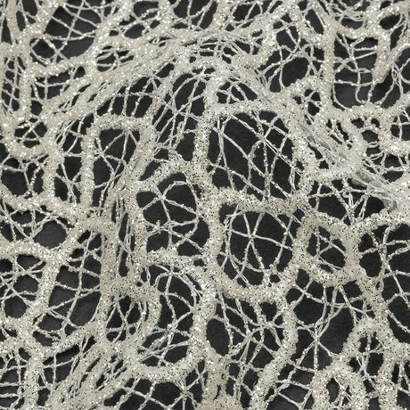 Guipure Lace with Glitter - White Meandering Lines