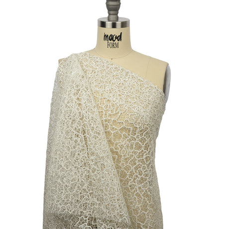 Guipure Lace with Glitter - White Meandering Lines
