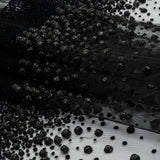 Flocked Puffy Glitter Tulle - Black Abstract Stripes
