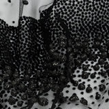 Flocked Puffy Glitter Tulle - Black Abstract Stripes