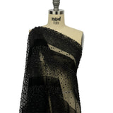 Flocked Puffy Glitter Tulle - Black Abstract Stripes