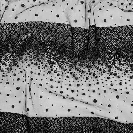Flocked Puffy Glitter Tulle - Black Abstract Stripes