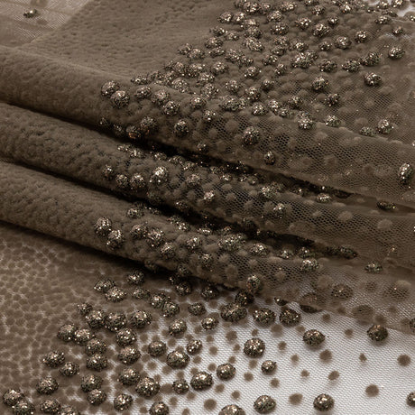 Flocked Puffy Glitter Tulle - Mink Abstract Stripes