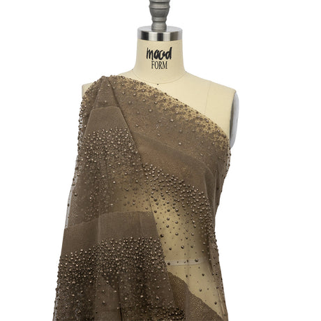 Flocked Puffy Glitter Tulle - Mink Abstract Stripes