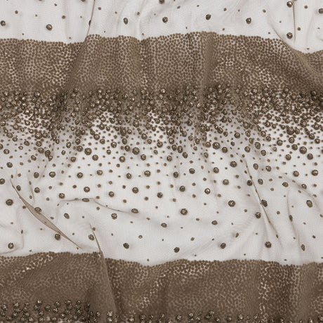 Flocked Puffy Glitter Tulle - Mink Abstract Stripes