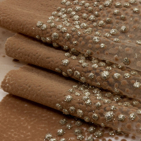 Flocked Puffy Glitter Tulle - Caramel Abstract Stripes