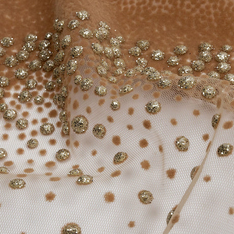 Flocked Puffy Glitter Tulle - Caramel Abstract Stripes