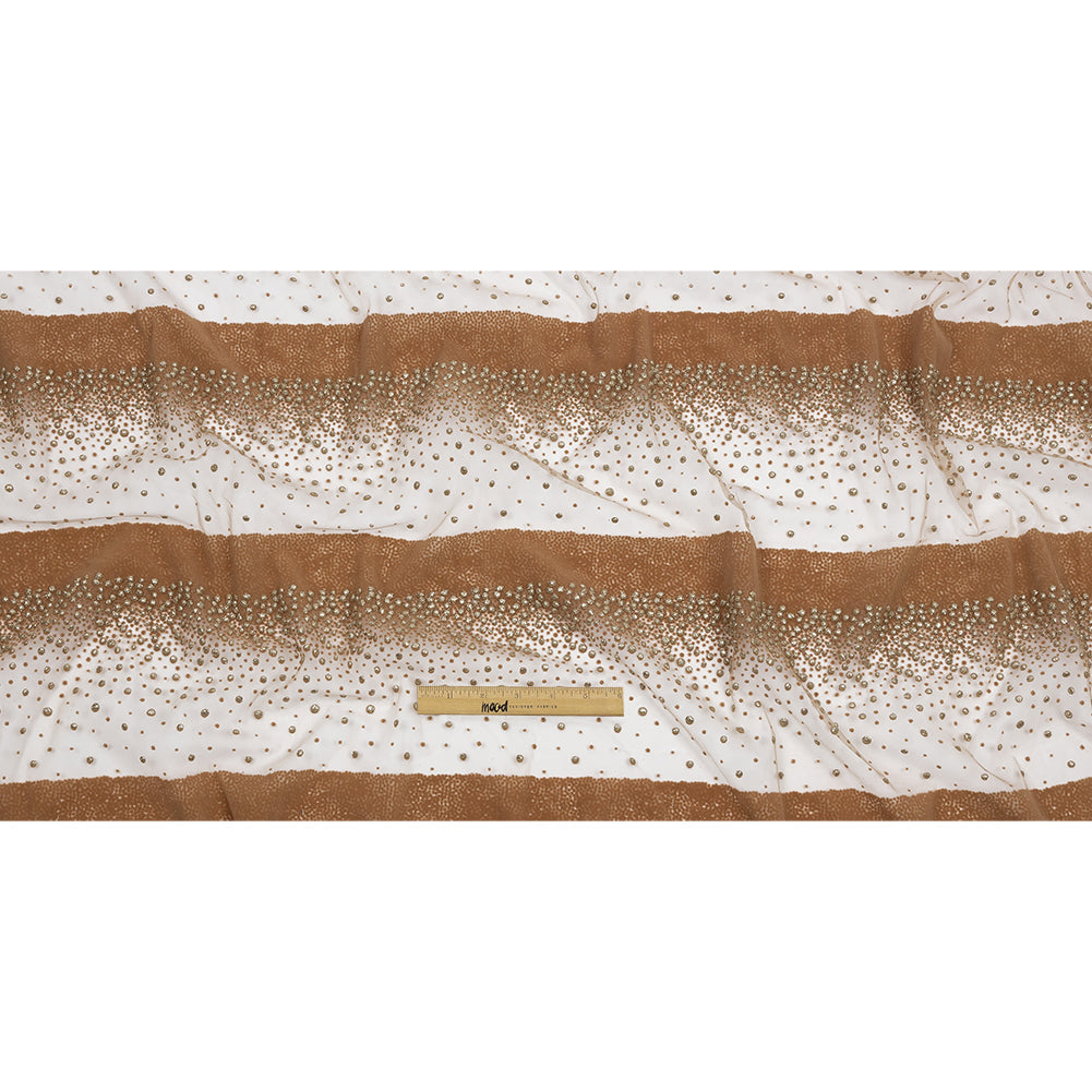 Flocked Puffy Glitter Tulle - Caramel Abstract Stripes