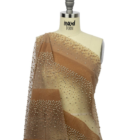Flocked Puffy Glitter Tulle - Caramel Abstract Stripes