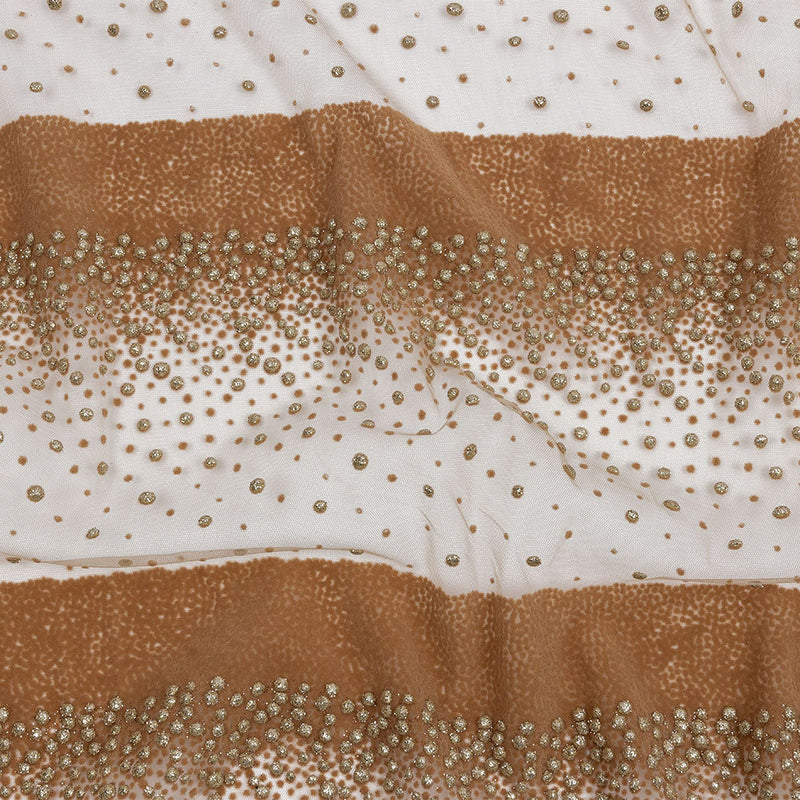Flocked Puffy Glitter Tulle - Caramel Abstract Stripes