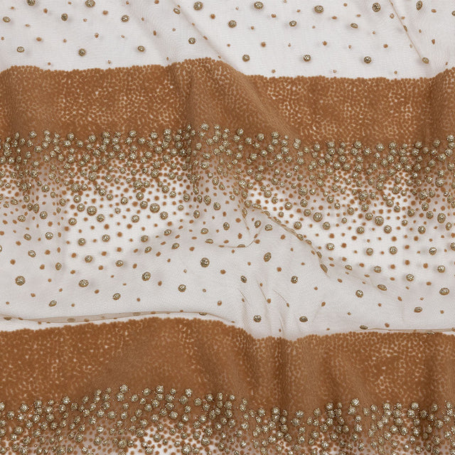 Flocked Puffy Glitter Tulle - Caramel Abstract Stripes