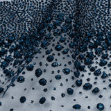 Flocked Puffy Glitter Tulle - Navy Abstract Stripes