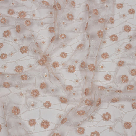 3D Puffy Glitter Tulle - Powder Pink and White Flowers and Geometric Stems