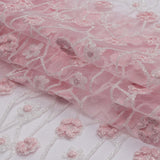 3D Puffy Glitter Tulle - Baby Pink and White Flowers and Geometric Stems