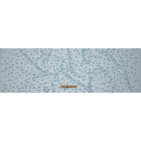 3D Puffy Glitter Tulle - Baby Blue and White Flowers and Geometric Stems