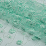 3D Puffy Glitter Tulle - Mint and White Flowers and Geometric Stems