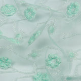 3D Puffy Glitter Tulle - Mint and White Flowers and Geometric Stems