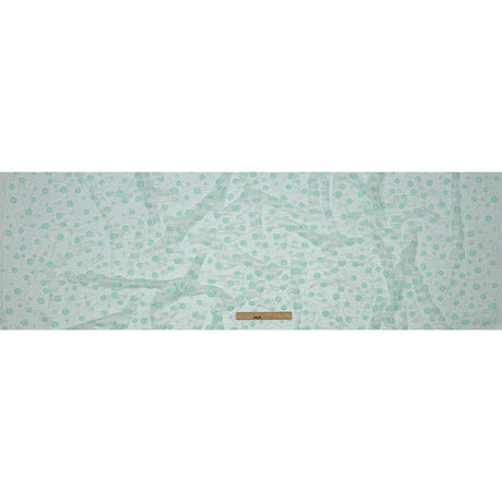 3D Puffy Glitter Tulle - Mint and White Flowers and Geometric Stems