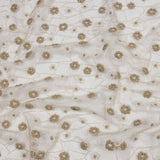 3D Puffy Glitter Tulle - Taupe and White Flowers and Geometric Stems