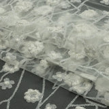3D Puffy Glitter Tulle - White Flowers and Geometric Stems