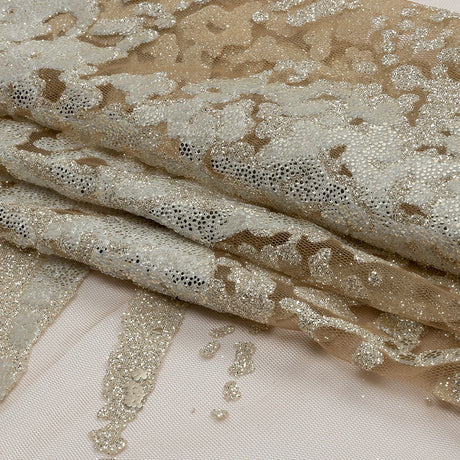 Beige and Silver Abstract Glitter Tulle