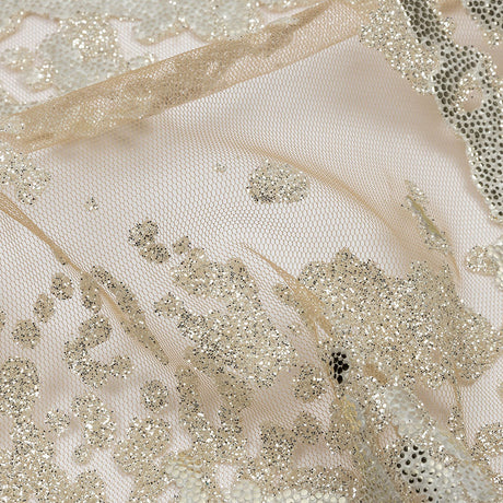 Beige and Silver Abstract Glitter Tulle