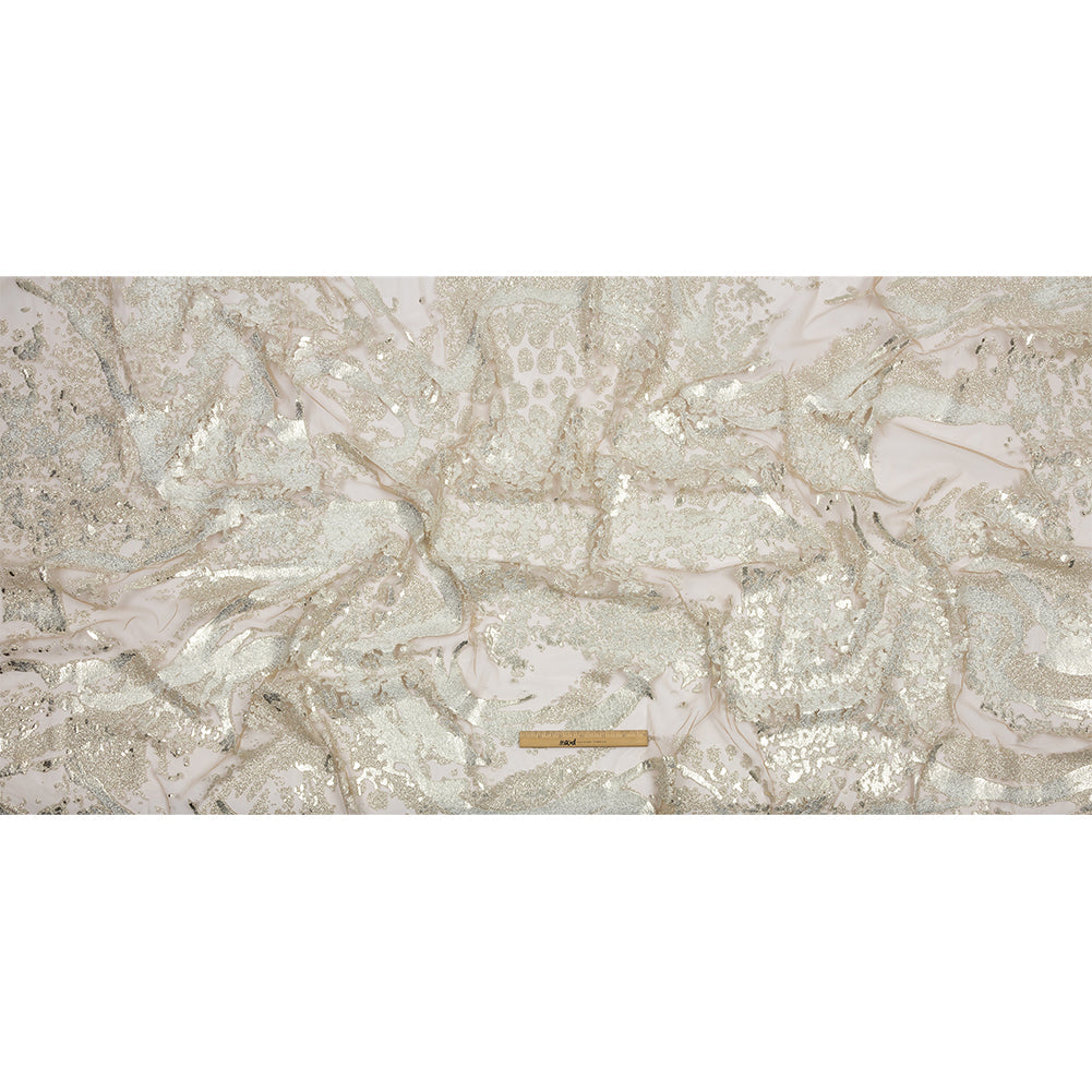 Beige and Silver Abstract Glitter Tulle