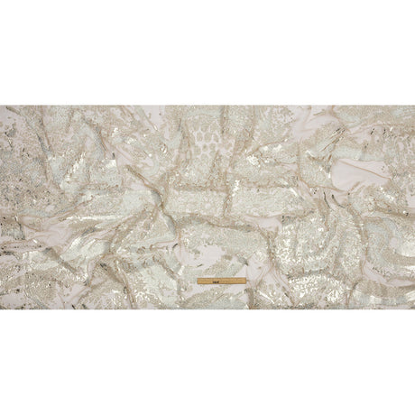Beige and Silver Abstract Glitter Tulle