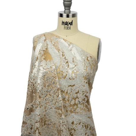 Beige and Silver Abstract Glitter Tulle
