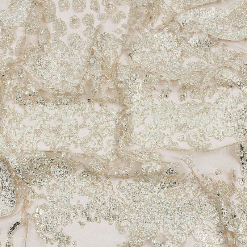Beige and Silver Abstract Glitter Tulle