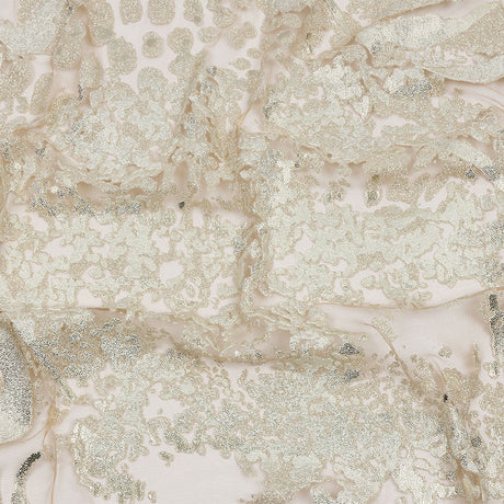 Beige and Silver Abstract Glitter Tulle
