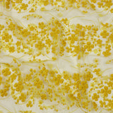 3D Puffy Glitter Tulle - Lemon and Mustard Floral Stripes